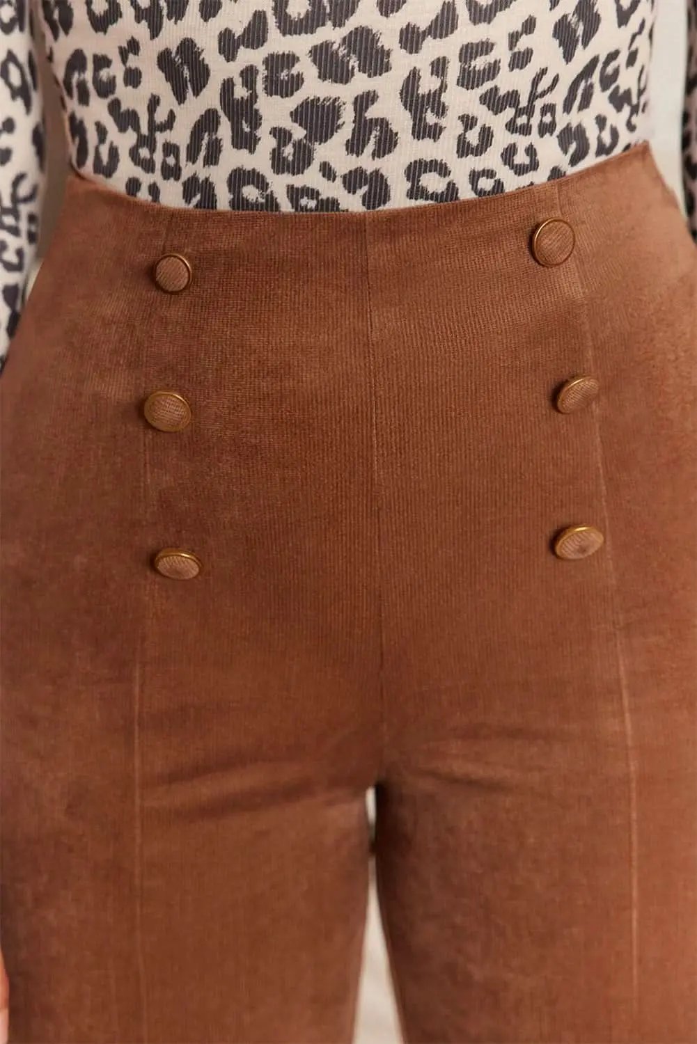 Chestnut Solid Color Double Breasted Straight Leg Pants - Love Salve